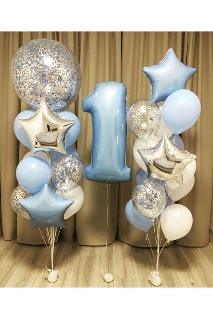 1 Yaş Mavi Renk Konsept - Doğum Günü Partisi Süsü Yıldız Folyo Balon