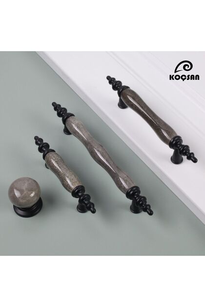 Asos Gri 64 mm Porselen Kulp Lüks Country Mutfak Mobilya Dolap Çekmece Kulpu