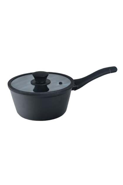 Non-Stick Aluminum Sauce Pan With Glass Lid With Heat Resistant Handle Black 18cm