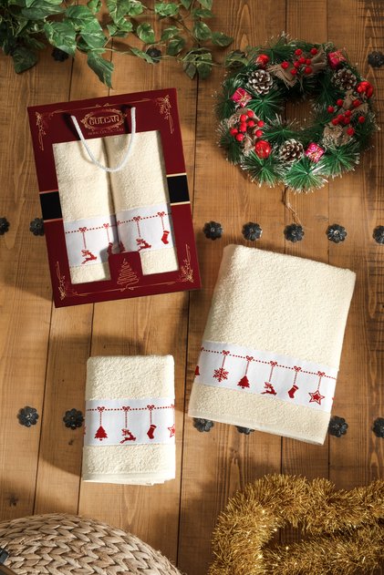 Boxed New Year's 2-Piece Bath Towel Set | Head Towel 1 Piece 50X90Cm | Body Towel 70X140Cm Gift