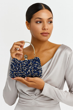 green emerald velvet dress Ella Navy Clutch