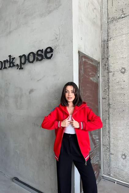 Women's Hooded Jeans Garni Relax Red Sweatshirt
