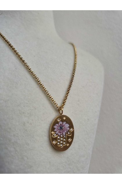 Non-Tarnish Steel Hamsa Plate Necklace