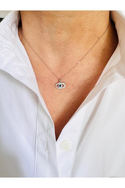 Steel Silver Colored Evil Eye Necklace 45 cm