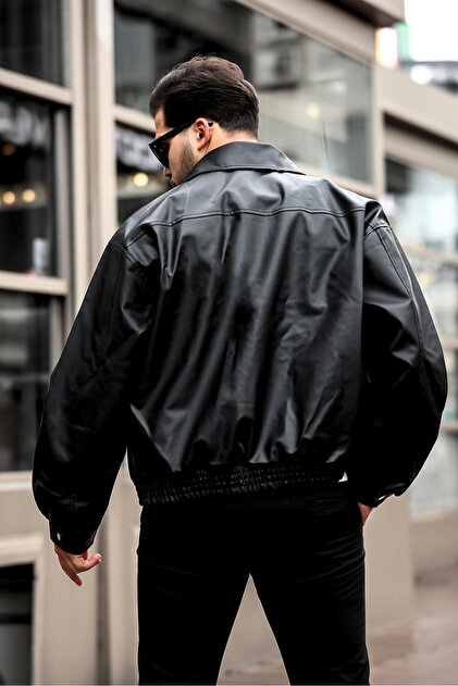 PRİFALDİ Erkek Siyah Oversize Vintage Deri Ceket - Fiyatı, Yorumları