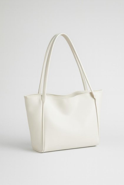 Women's Large Size Soft Leather Zipper Closure Handle and Shoulder Double Handle Shopper Bag White