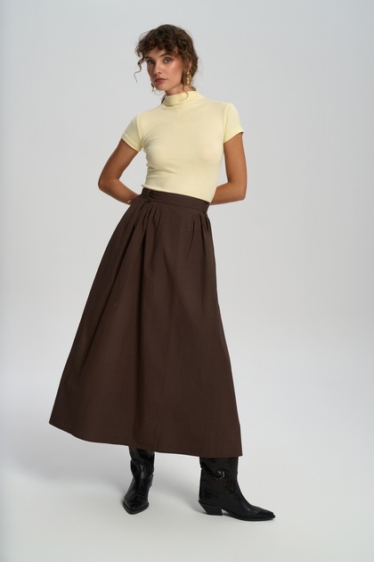 Rhea Bridge Detail Long Brown Skirt
