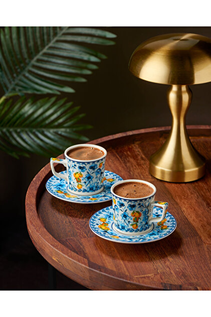 CHIARA ALESSI Arancia Mavi Porselen Kahve Fincan Seti 120 Ml