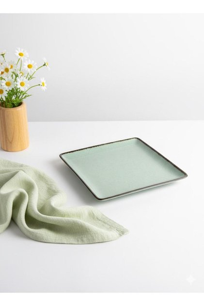 Modern 25 cm Square Boat Serving Presentation Breakfast Plate Green (with Emblem)