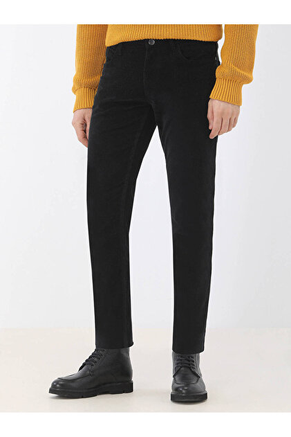 Siyah Dokuma Regular Fit Kadife Casual Pamuk Karışımlı Pantolon