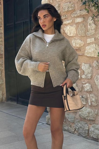 كارديجان نسائي منسوج بسحاب مزدوج من مينك