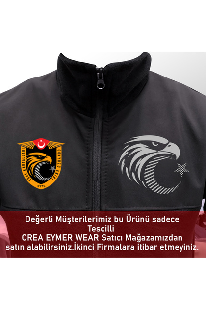 Türk Kartalları Tasarımlı Solo Tüylenme Yapmayan Tam Fermuar Softshell Garnili Polar Sweatshirt