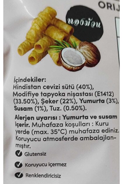 THAI COCO Glutensiz Hindistan Cevizi Kraker Ruloları 40 gr