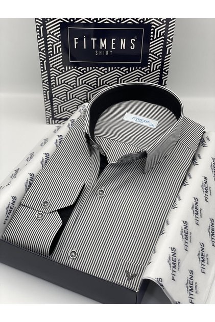 Classic Long Sleeve Pinstripe Pocket Gift Boxed Men's Shirt Fs-003317 - White Black