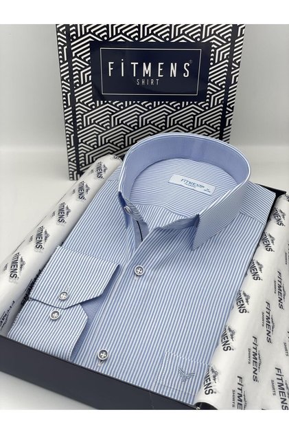 Classic Long Sleeve Pinstripe Pocket Gift Boxed Men's Shirt Fs-003317 - White Light Blue