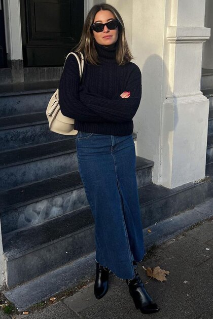 Madmext Dark Blue Slit Long Denim Skirt Mg1690- Trendyol