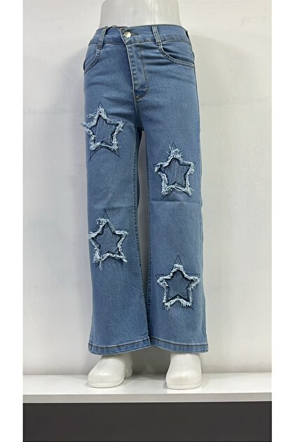 nd jeans - KIZ ÇOCUK YILDIZ DETAYLI GENİŞ PAÇA KOT PANTOLON