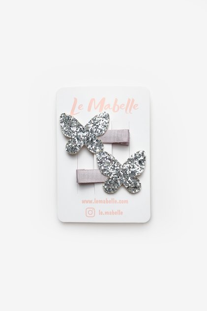 Silver Glittery Butterfly Figured 2-Piece Girl's Clip Buckle