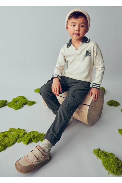 Gray Color Cargo Pocket Boys' Trousers | 4-10 Years Old, Buttoned, Adjustable Waist, Cotton