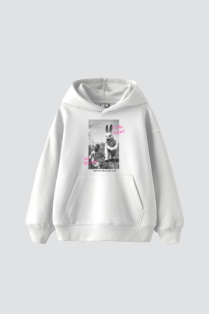 No Bounds Vintage Printed Oversize Unisex White Hoodie