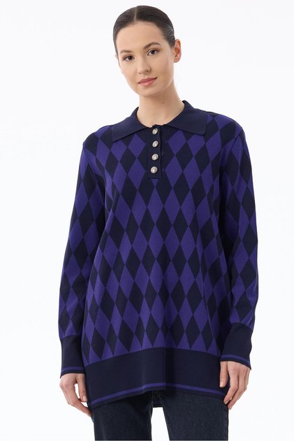 Polo collar baklava patterned tunic laci̇-cobalt blue