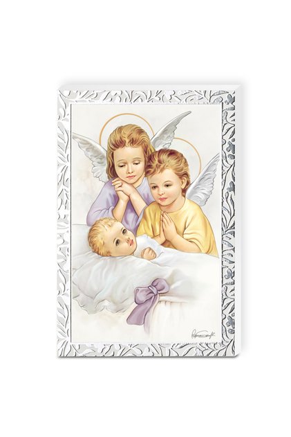 Icoana Inger Pazitor 11.5×17.5 cm Color cu Foita de Argint