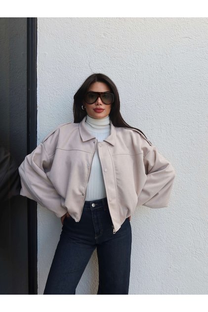 Suede Bomber Jacket with Epaulettes