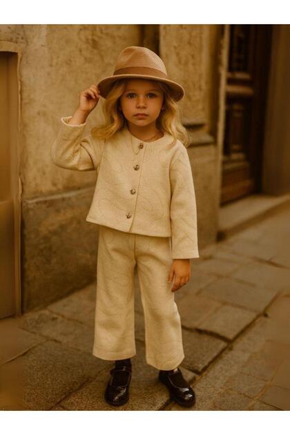Girl's Knitted Jacquard Cardigan Pants Set
