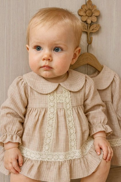 Baby Girl Dress with Lace Collar and Lace Detail for the Holidays