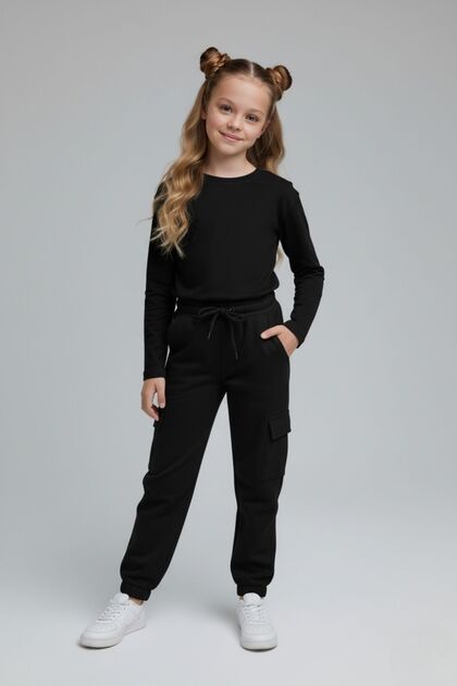 Unisex Kids Long Sleeve T-Shirt and Jogger Sweatpants with Cargo Pockets for Casual and School Wear