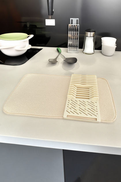Krem Bulaşık Matı Mikrofiber Tezgah Üstü Örtü Kurulama Kurutma Bezi 36x60cm