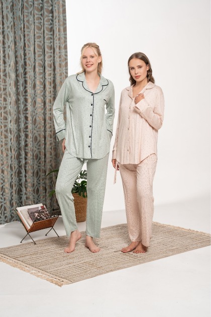 Women's Turquoise Checkered Special Design Maternity Pajama Set