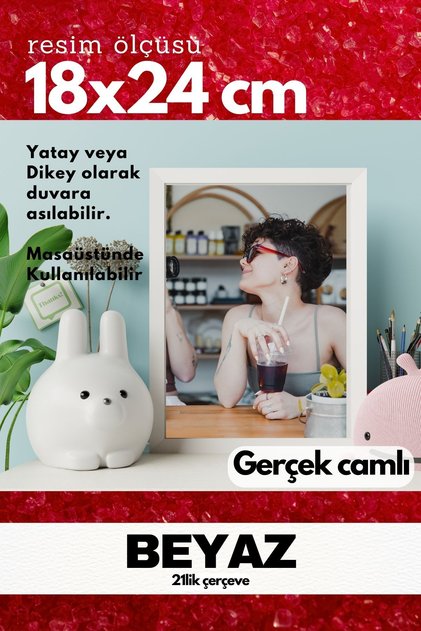 GERÇEK CAMLI 21lik düz 18 x 24 Beyaz Fotoğraf Resim Çerçevesi Ayaklı arkalık veya Duvara Asma