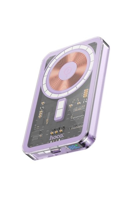 Baterie portabilă Q14, 5000mAh, wireless, USB-C PD 20W, magnetică, afișaj LED, violet