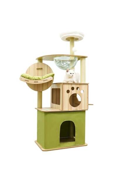 Cat tree for indoor cats with Transparent Space Capsule (Green)