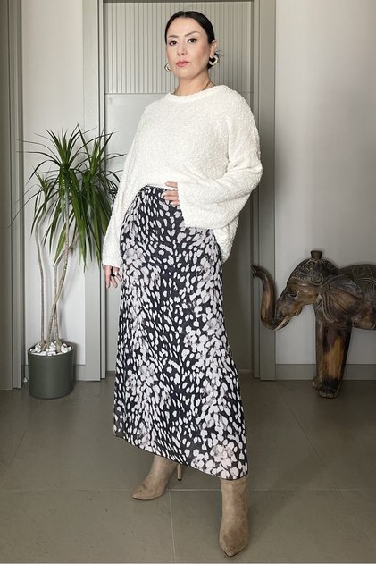 Buy Elastic Waist Lycra Lined Tulle Patterned Midi Skirt