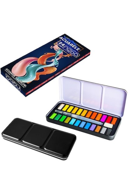Acuarele Nebo, 24 colors, metal case, with water reservoir brush