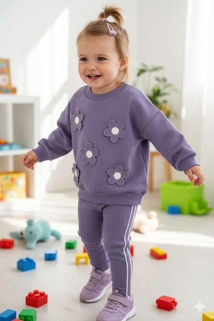 Kız Bebek Çiçek Desenli Sweat ve Tayt Takımı