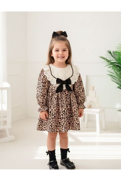 Leopard Patterned Girl's Lined Dress