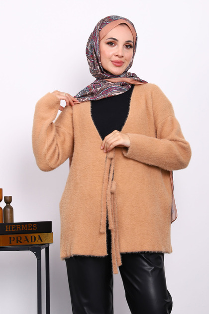 Biscuit Pre-Tied Angora Soft Cardigan