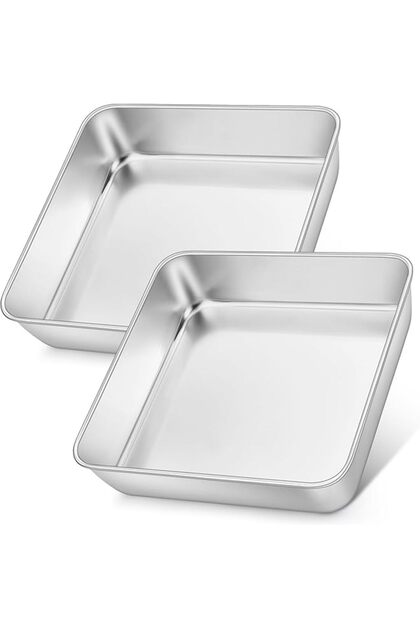 8x8 Inch Square Cake Pans Set of 2 Stainless Steel Baking Pan for Lasagna Brownies Casseroles