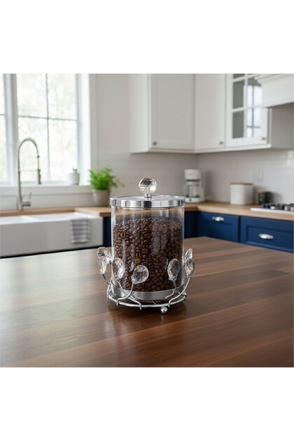 Kristal Damla Taş Standlı Cam Kavanoz Büyük 16x16x22cm TEKLİ SATILIR