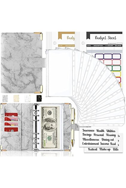 Budget Binder With Cash Envelopes for Budgeting, Money Organizer, 12Pcs 6-Ring Money Saving Binder (