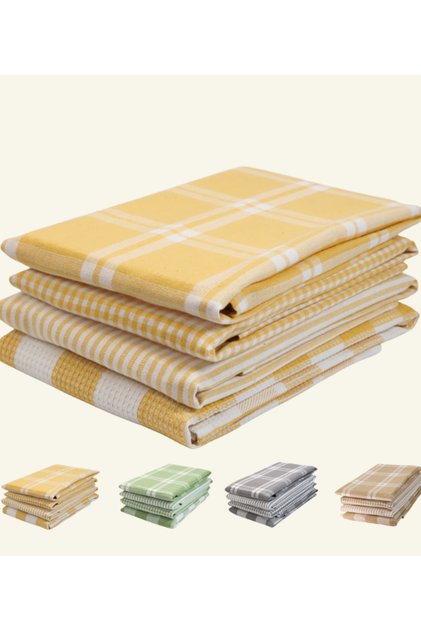 Multiweave 100% Cotton Kitchen Towels Set- Pack of 4, 46x71 cm - Highly Absorbent and Quick Dry