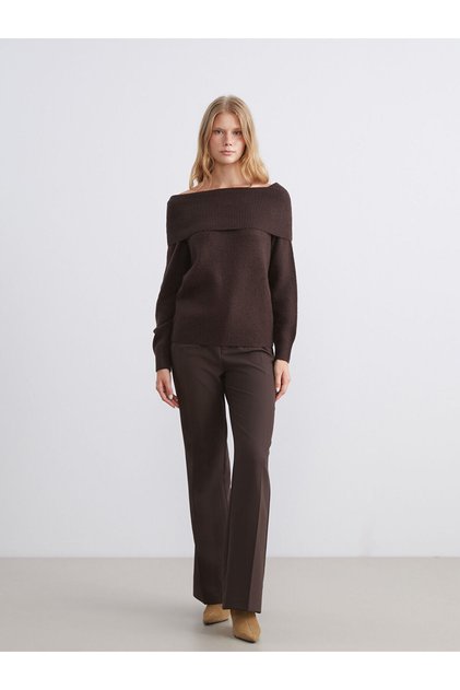Brown Slim Fit Flared Leg Women's Trousers