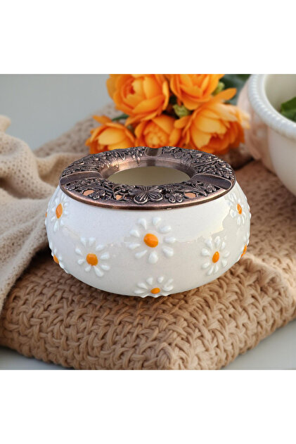 Large Ashtray with Meadow Daisy Lid Hand Decor