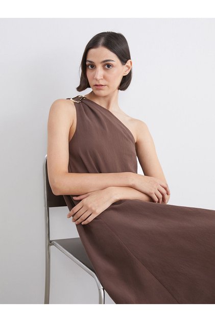 Lcw Vision Brown One Shoulder Modal Blend A-Line Dress