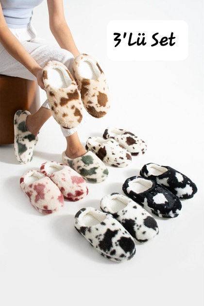 Set of 3 Women's Winter Plush House Slippers Soft Silent Sole Washable Daily Slippers
