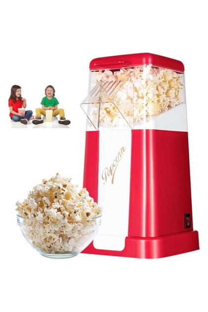 Popcorn Popper, Hot Air Popcorn Maker Machine with Measuring Lid Automatic Mini Healthy Oil-Free Pop