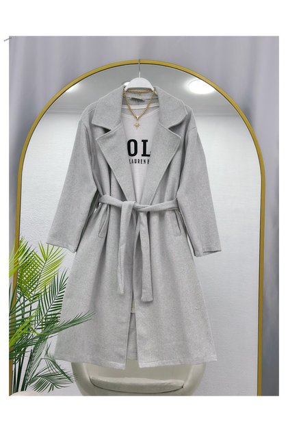 Baliksirti Patterned Belted Coat Without Lining 100 cm Medium [S(36/38) M(40) L(42/44) Compatible]